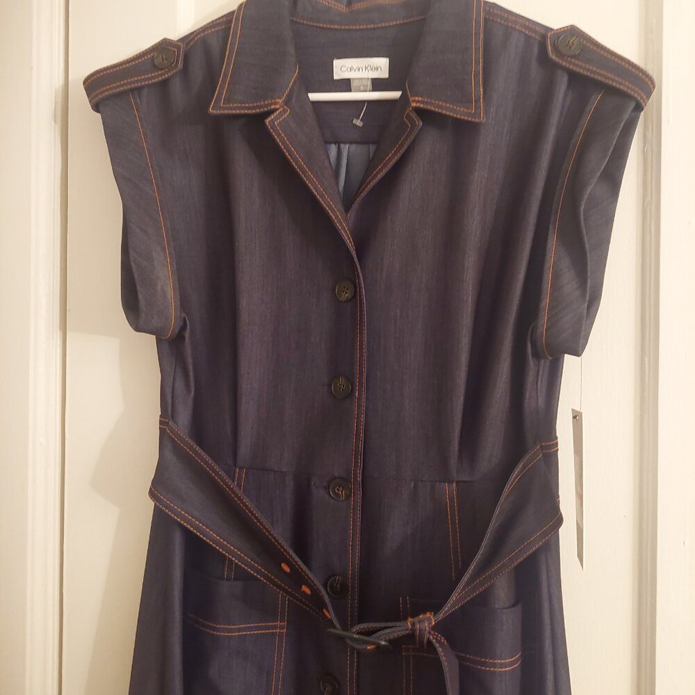 Calvin Klein Denim Like Trench Style Midi Dress NWT 10 - Picture 4 of 7